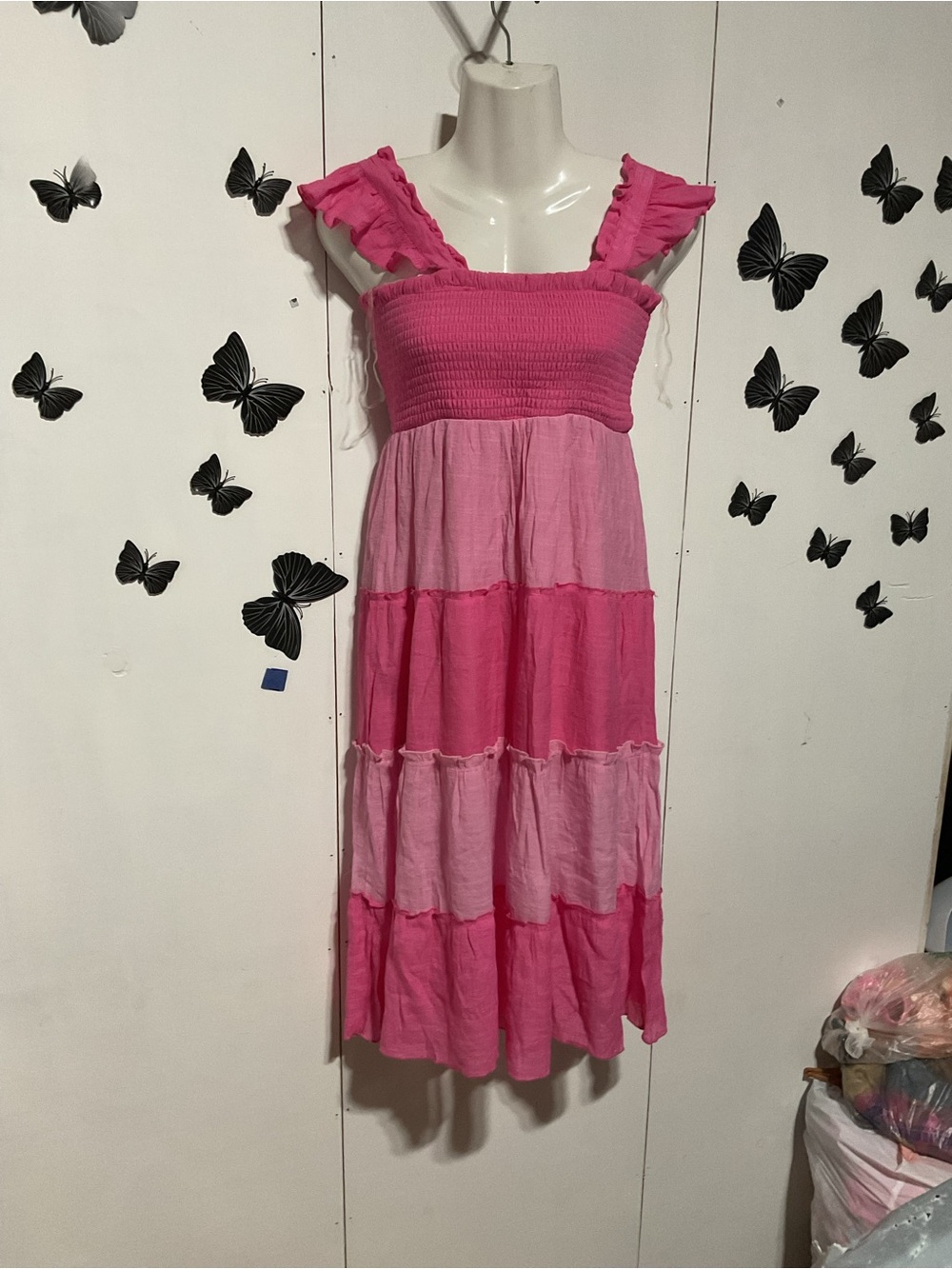 Pink Tiered Sundress with Ruffle Straps